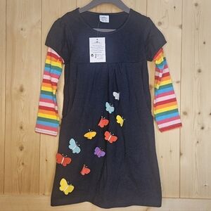 Size 5/6 Long Sleeve Colorful Navy Butterfly Kids Dress